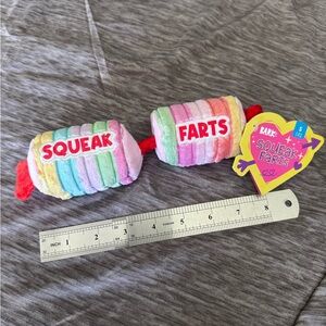 BARK Squeak Farts Plush Dog Toy – Funny Rope Toy – Small Dogs